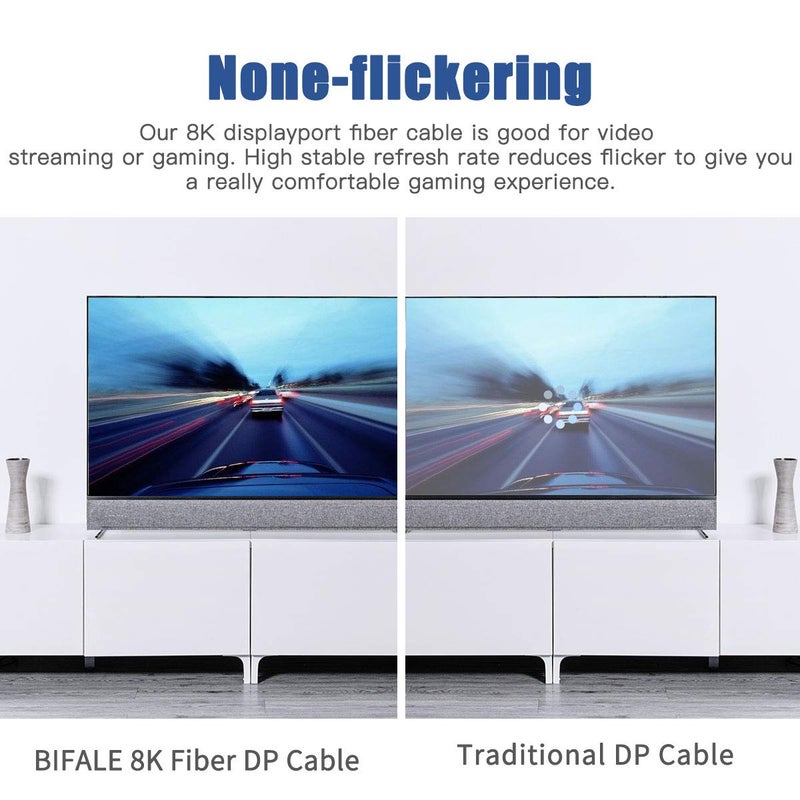 BIFALE DP Fiber Optic Cable 33ft, 8K Fiber Displayport 1.4 Cable Support HBR3, DSC 1.2, HDR10, 32.4Gbps, 8K@60Hz, 4K@144Hz, Thin and Slim Fiber DP1.4 Cable - Image 4